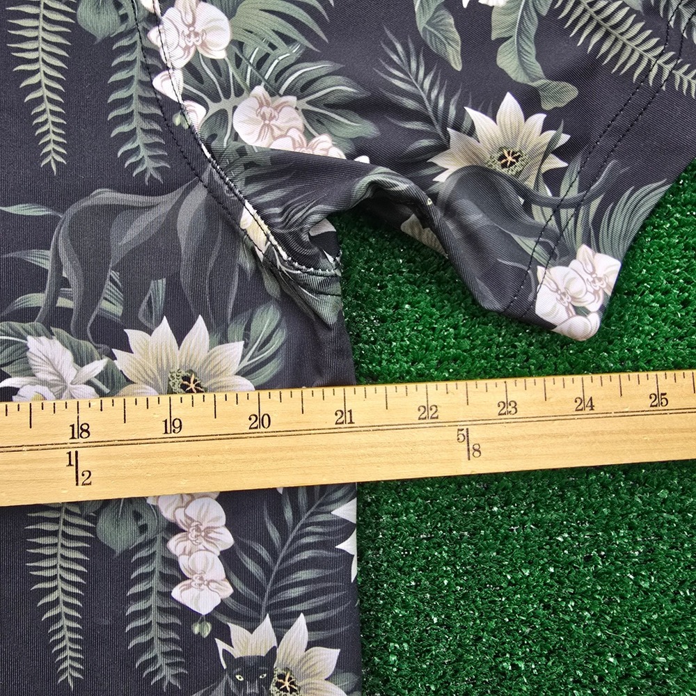Waggle Polo Shirt Mens Large Black Floral Tropical Print Golf Performance AOP‎ - Picture 4 of 7